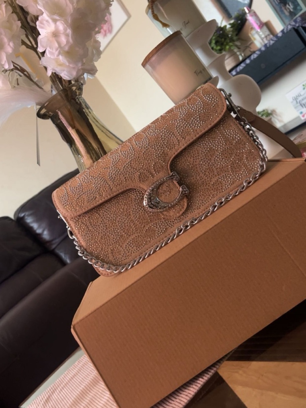 Embellished Chain Shoulder Bag - Blush Crystal